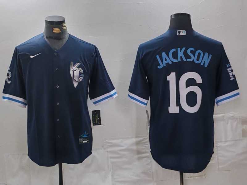 Men%27s Kansas City Royals #16 Bo Jackson Navy City Connect Cool Base Stitched Jersey